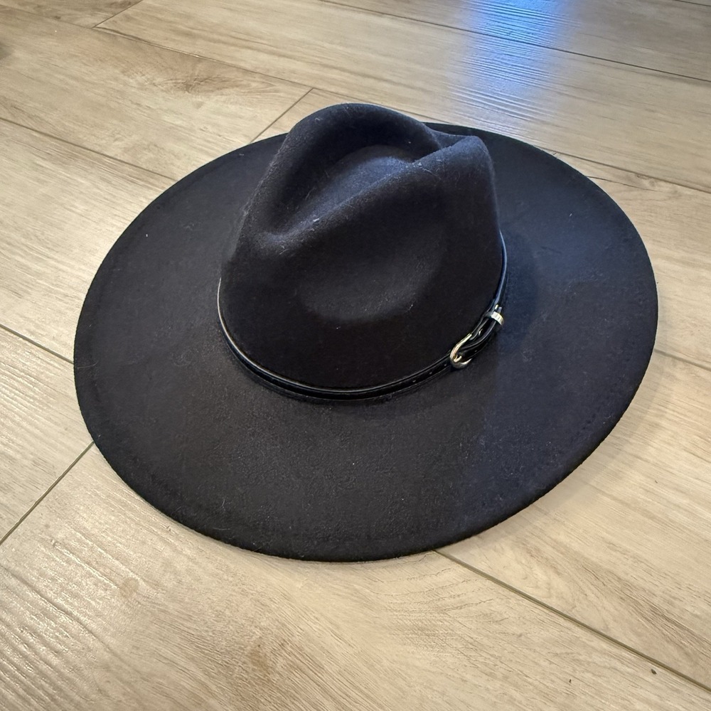 Wyeth Wide Brim Fedora Hat Womens One Size Black Felt Western Boho T29265-8